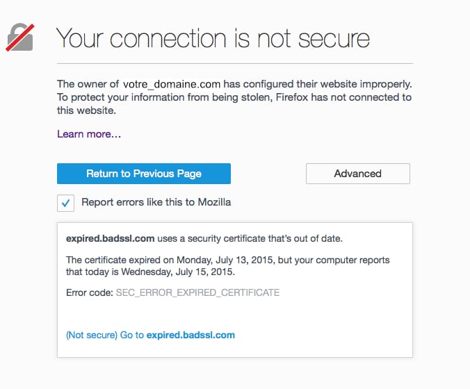 Corriger l'erreur SSL_ERROR_BAD_CERT_DOMAIN lors de la création d'un domaine